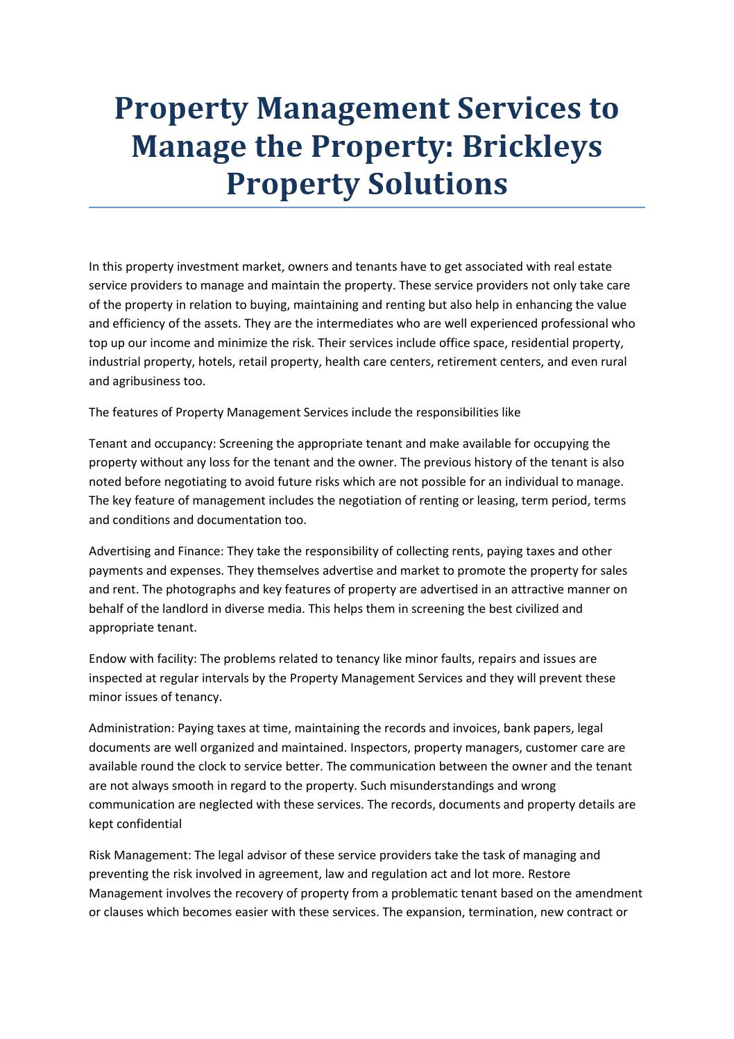 Property management services to manage the property by brickleys
