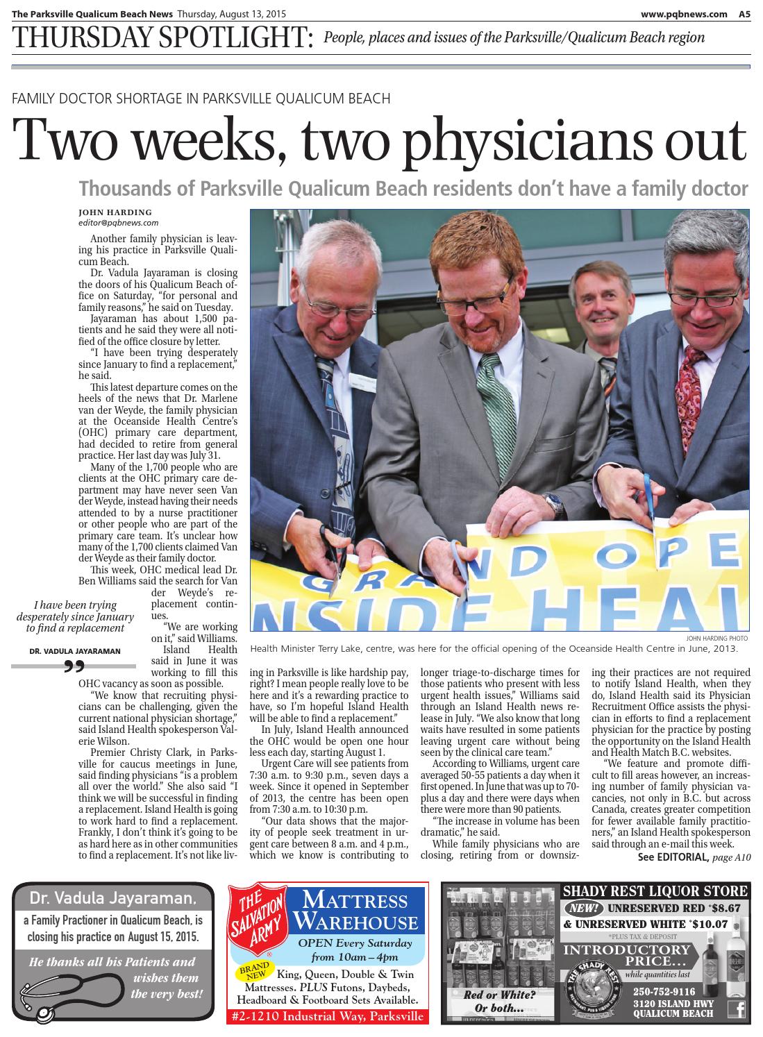 Parksville Qualicum Beach News, August 13, 2015 by Black Press Media