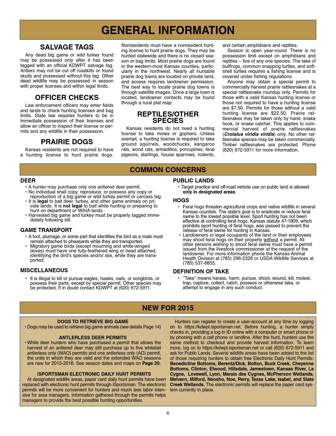 2015 Kansas Hunting Regulations Summary by Kansas Department of