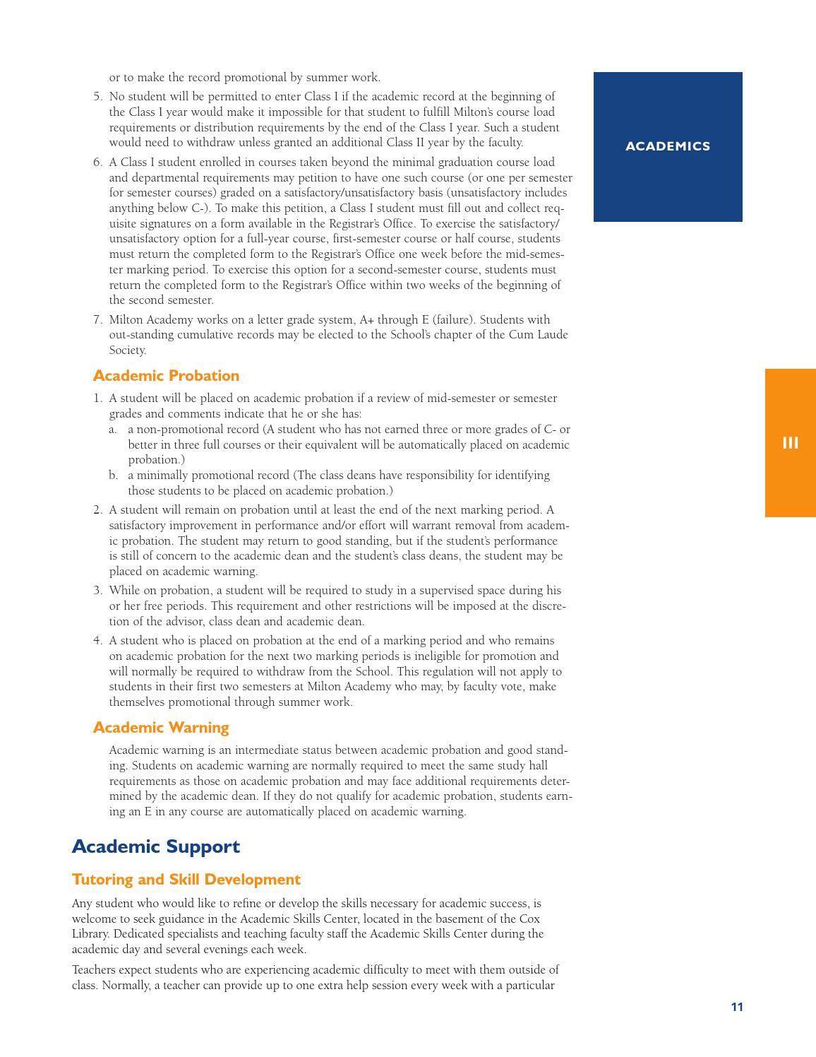 upper school handbook by milton academy issuu academic probation letter