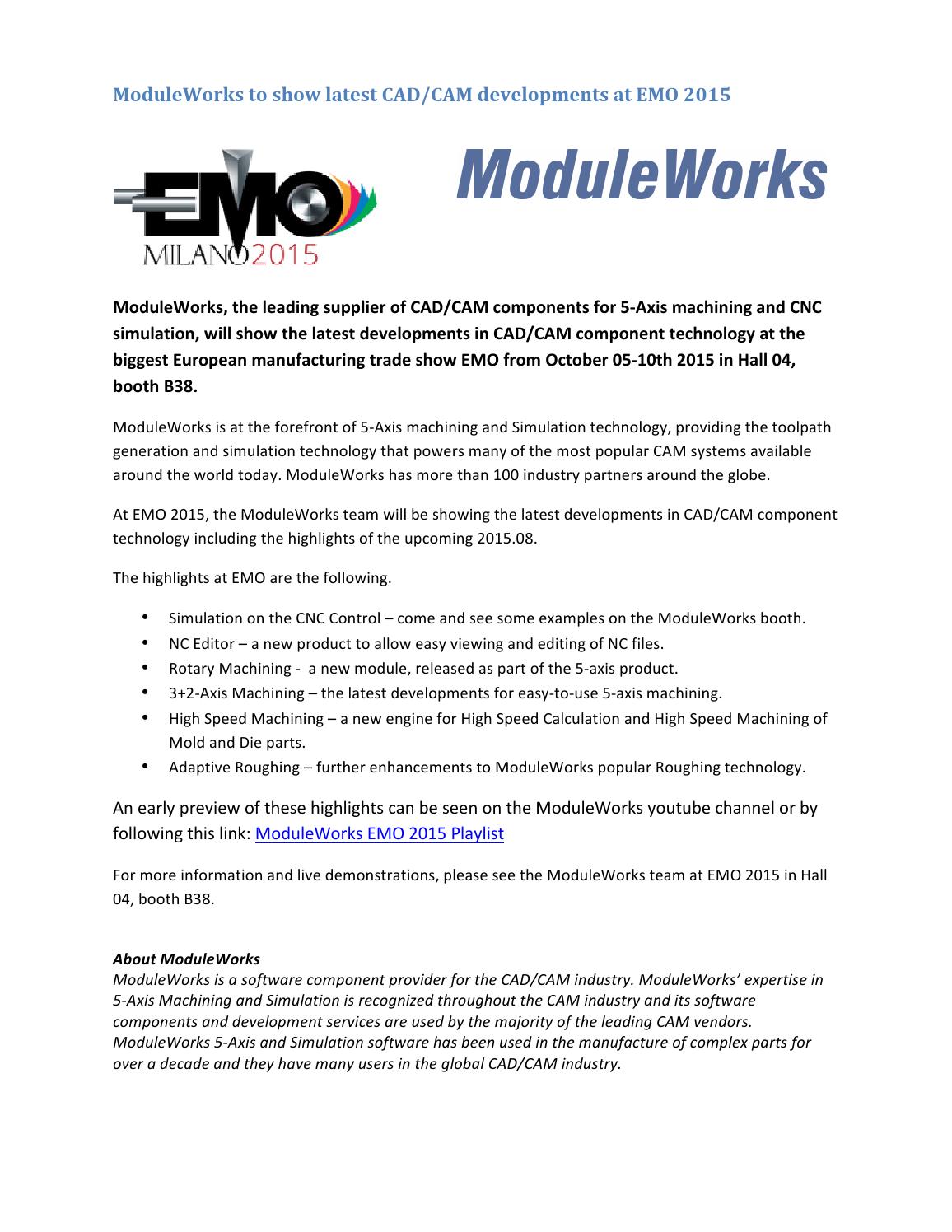Moduleworks Press Release To Show Latest Cad Cam Moduleworks Press Release