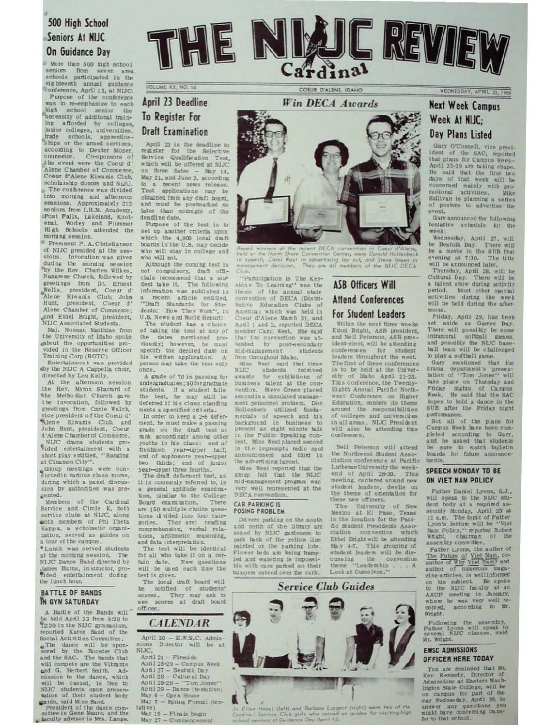 N.I.J.C. Cardinal Review, Vol 20 No 14 Apr 20, 1966 by Molstead Library ...