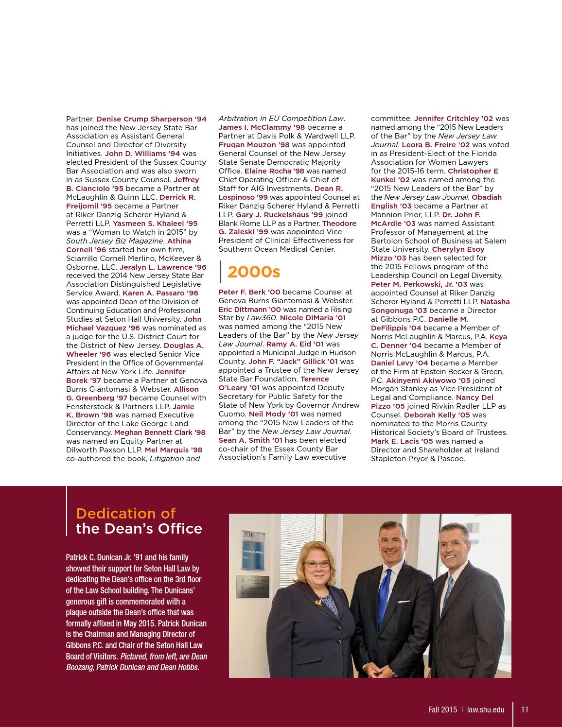 Seton Hall Law School Fall 2015 Magazine by Seton Hall University