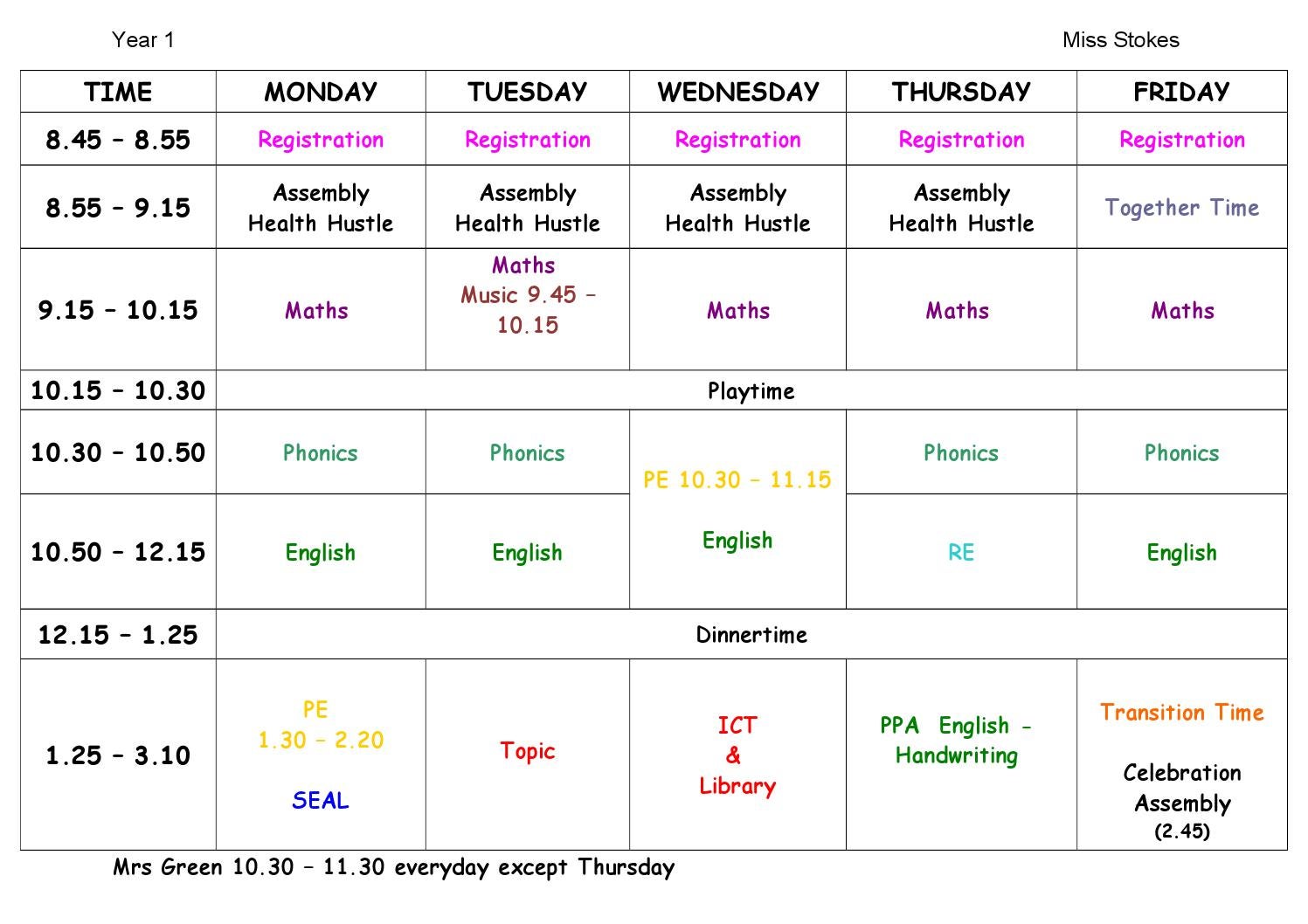 Year 1 Timetable by Schudio Issuu