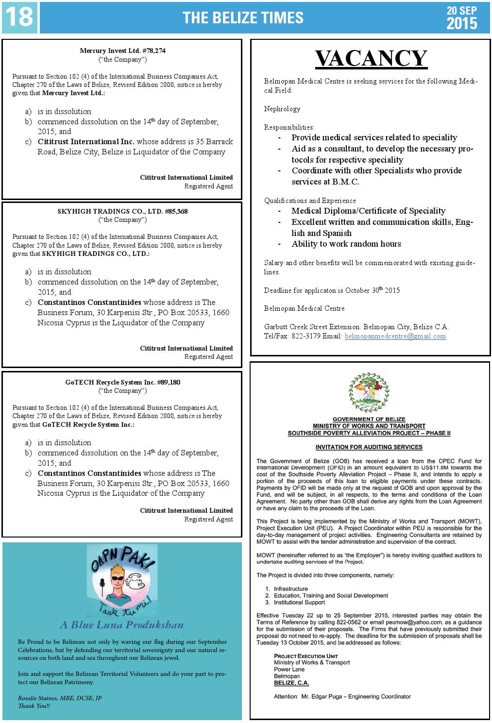 Belize Times September 20, 2015 by Belize Times Press - Issuu
