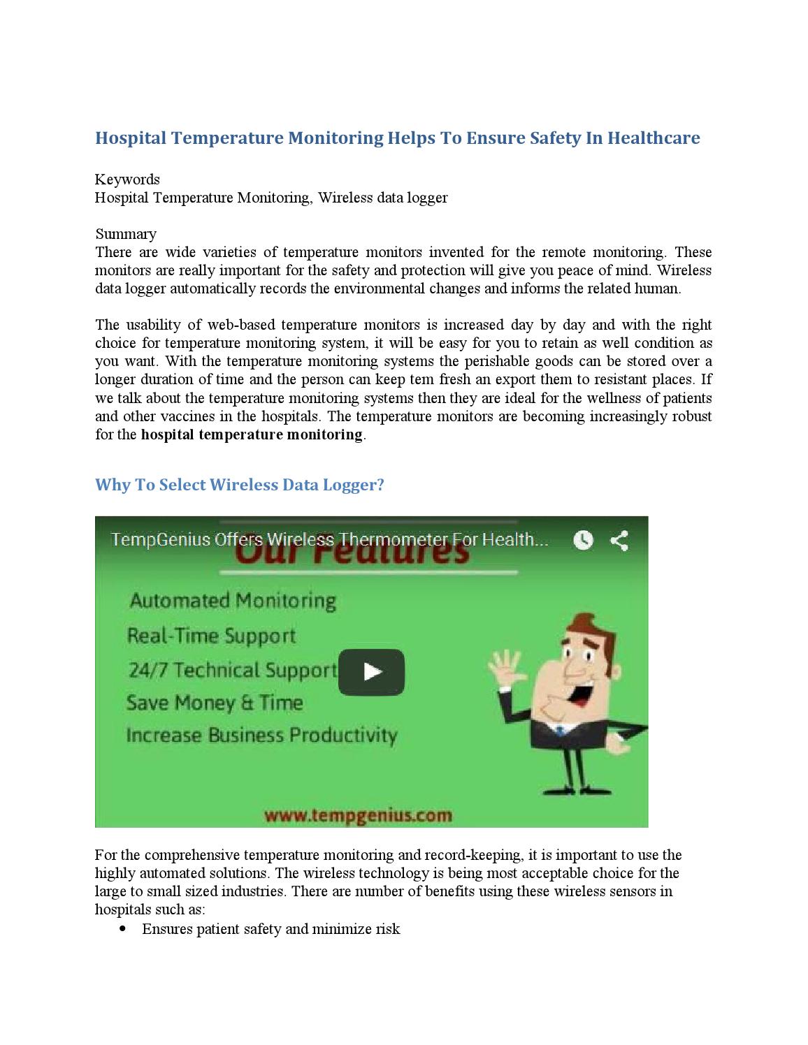 Hospital temperature monitoring helps to ensure safety in healthcare by