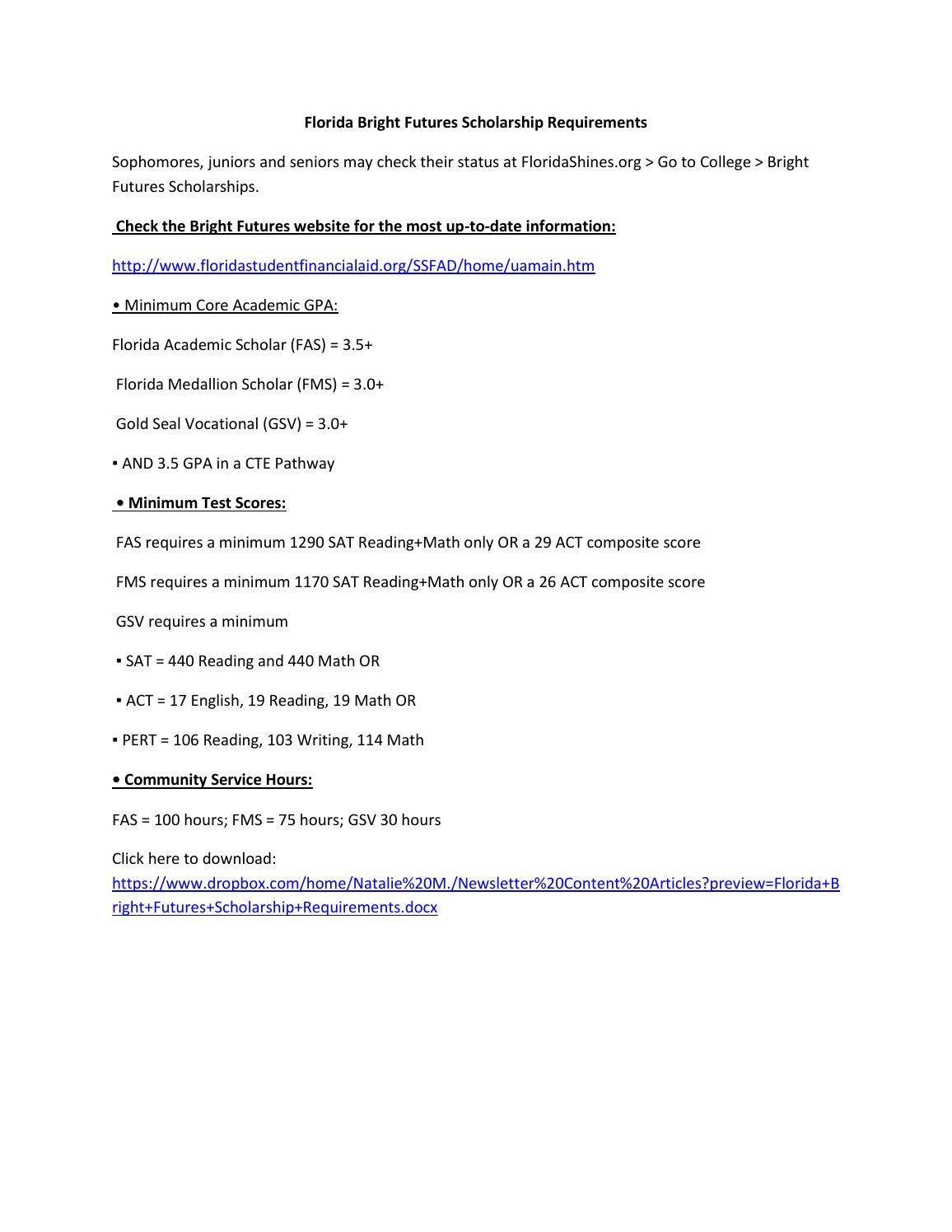 Florida bright futures scholarship requirements by Academy ... Florida bright futures scholarship requirements by Academy ...