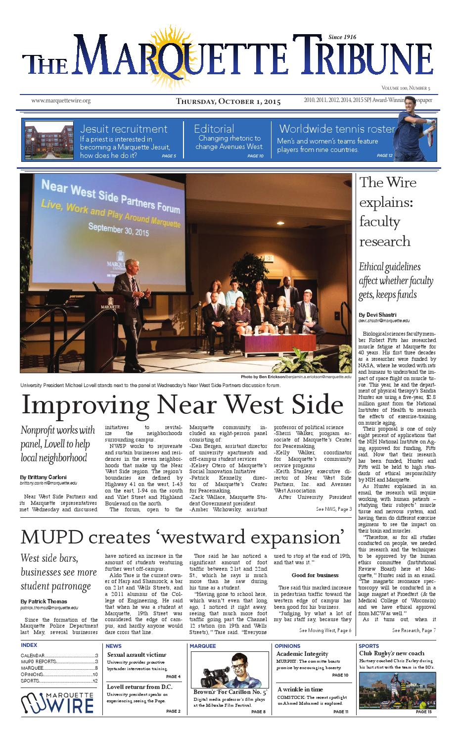 The Marquette Tribune Thursday, October 1, 2015 by Marquette Tribune