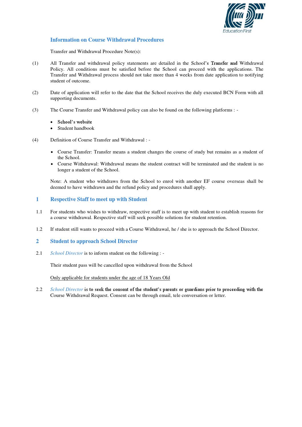 STUDENT COURSE WITHDRAWAL PROCEDURE by EF Education First Issuu