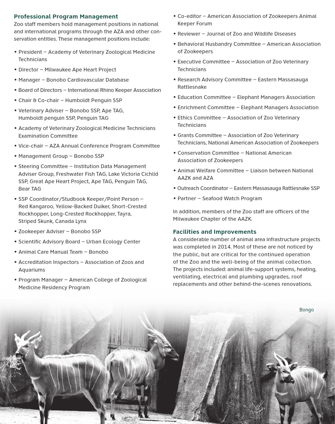 Milwaukee County Zoo 2014 Annual Report By Zoological Society Of