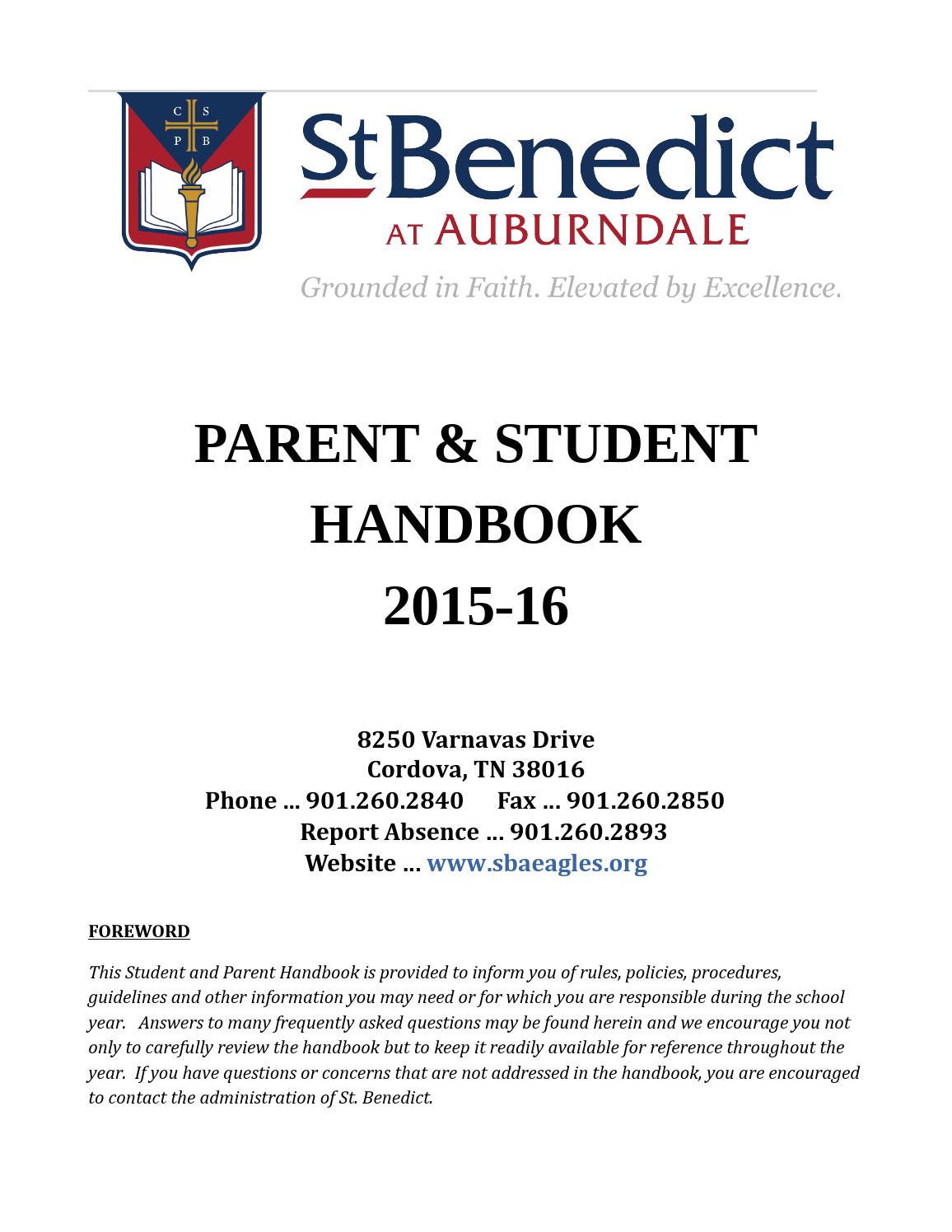 201516 SBA Student Handbook by Saint Benedict at Auburndale Issuu