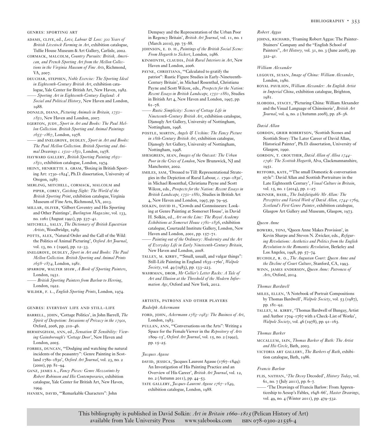 Art In Britain 1660 1815 By David Solkin Bibliography - 