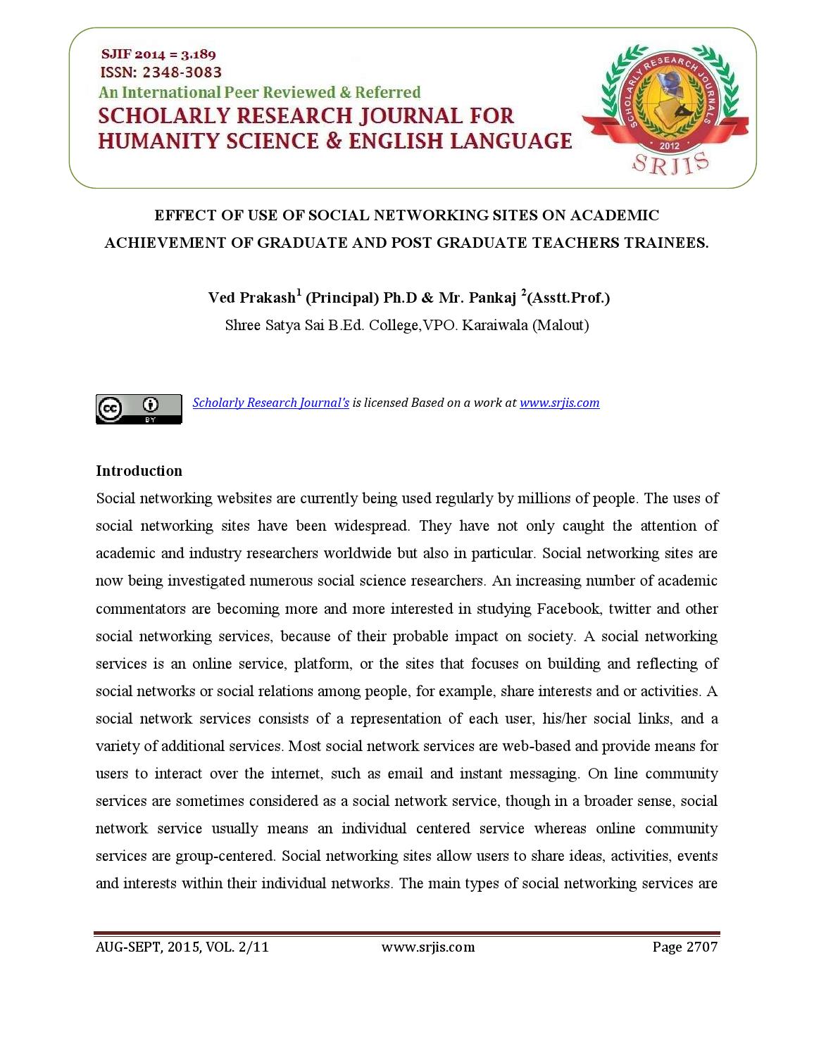 EFFECT OF USE OF SOCIAL NETWORKING SITES ON ACADEMIC ACHIEVEMENT OF