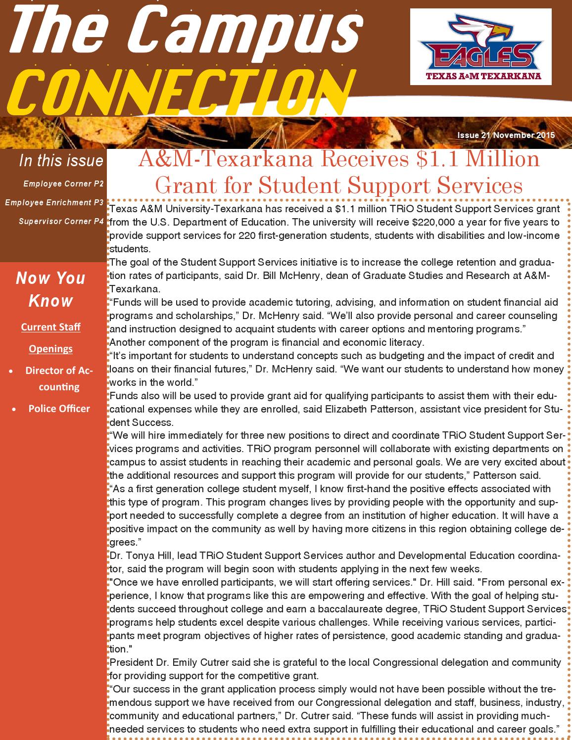 Texas A&M UniversityTexarkana Campus Connection November 2015 by Texas