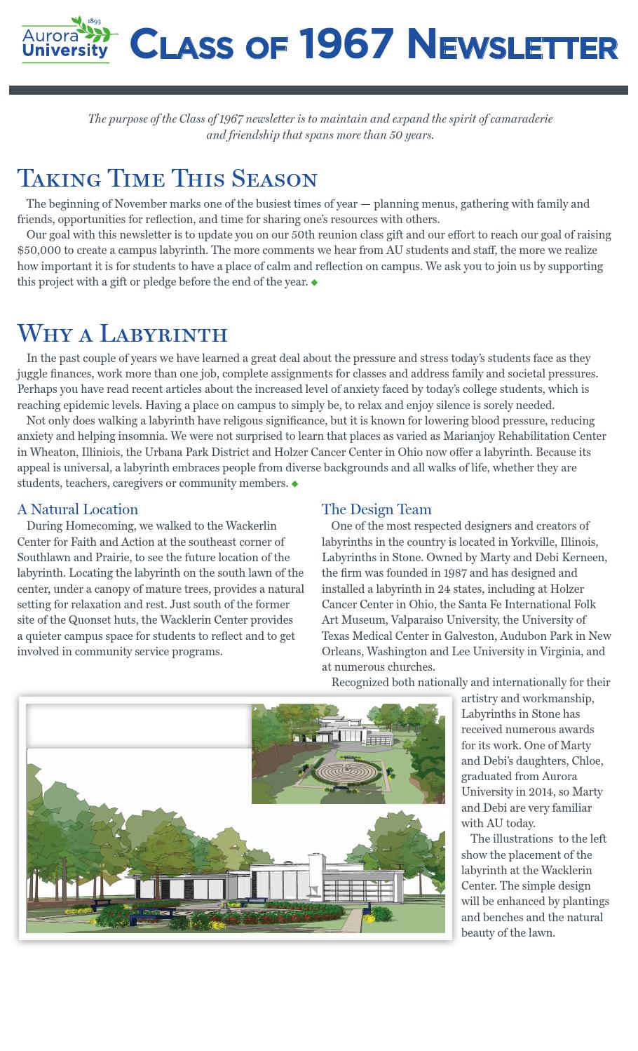Aurora University Class of 1967 Newsletter October 2015 by Aurora