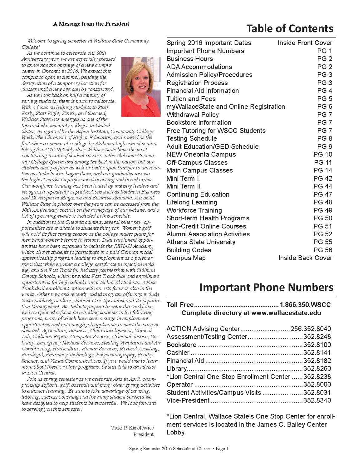 Spring 2016 Schedule by Wallace State Community College Issuu