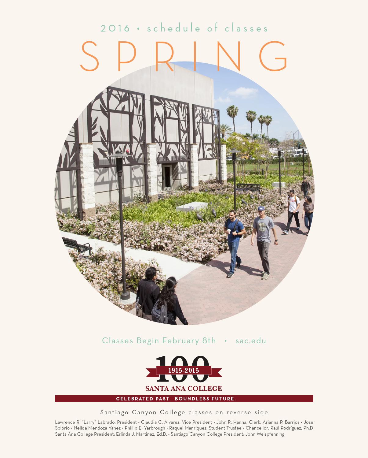 Santa Ana College Spring 2016 Schedule Of Classes By Santa Ana College