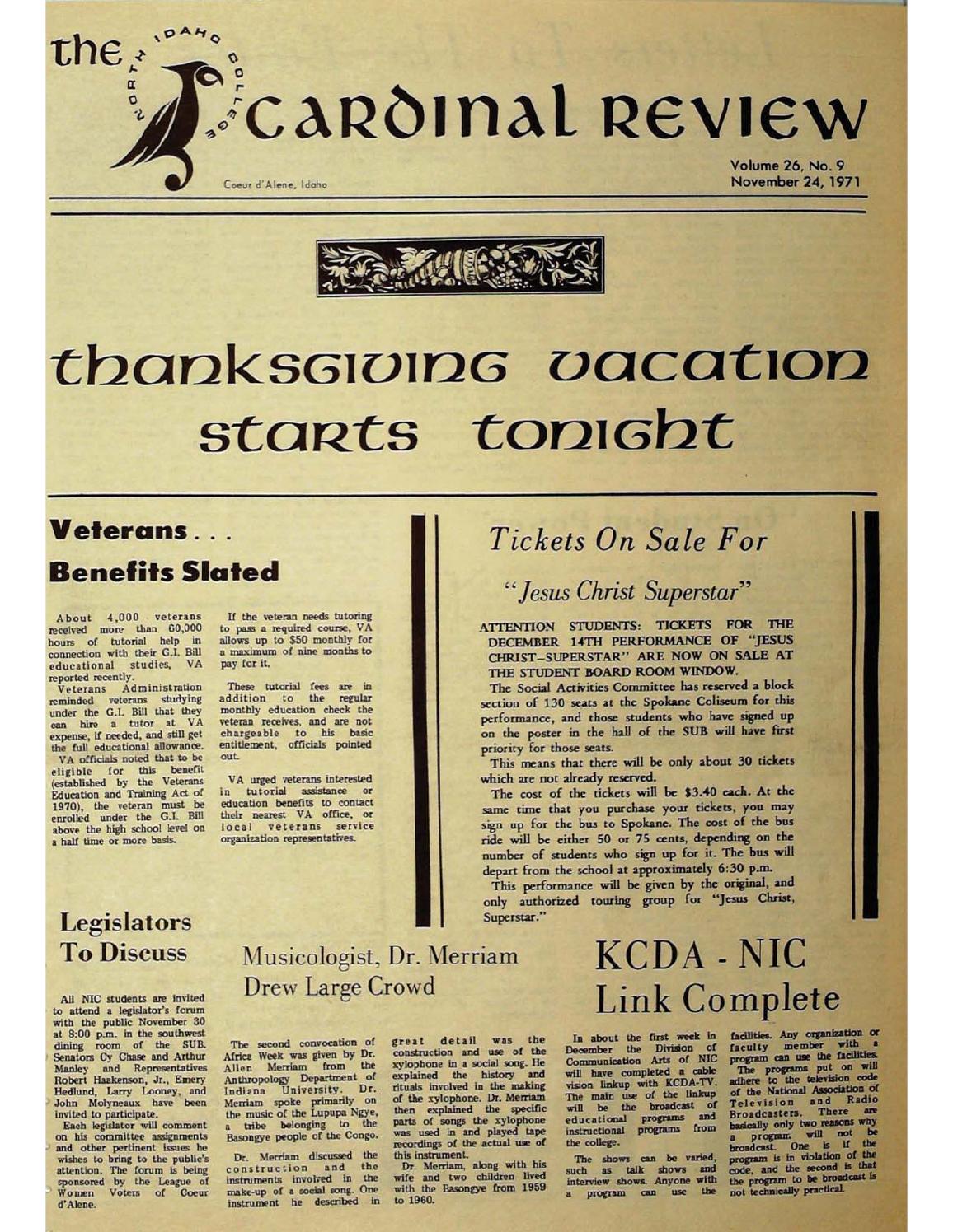 North Idaho College Cardinal Review Vol 26 No 9 Nov 24, 1971 by ...