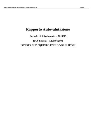 Rapporto Autovalutazione Scuola IST.ISTR.SUP."QUINTO ENNIO"GALLIPOLI by Robin Srl Issuu
