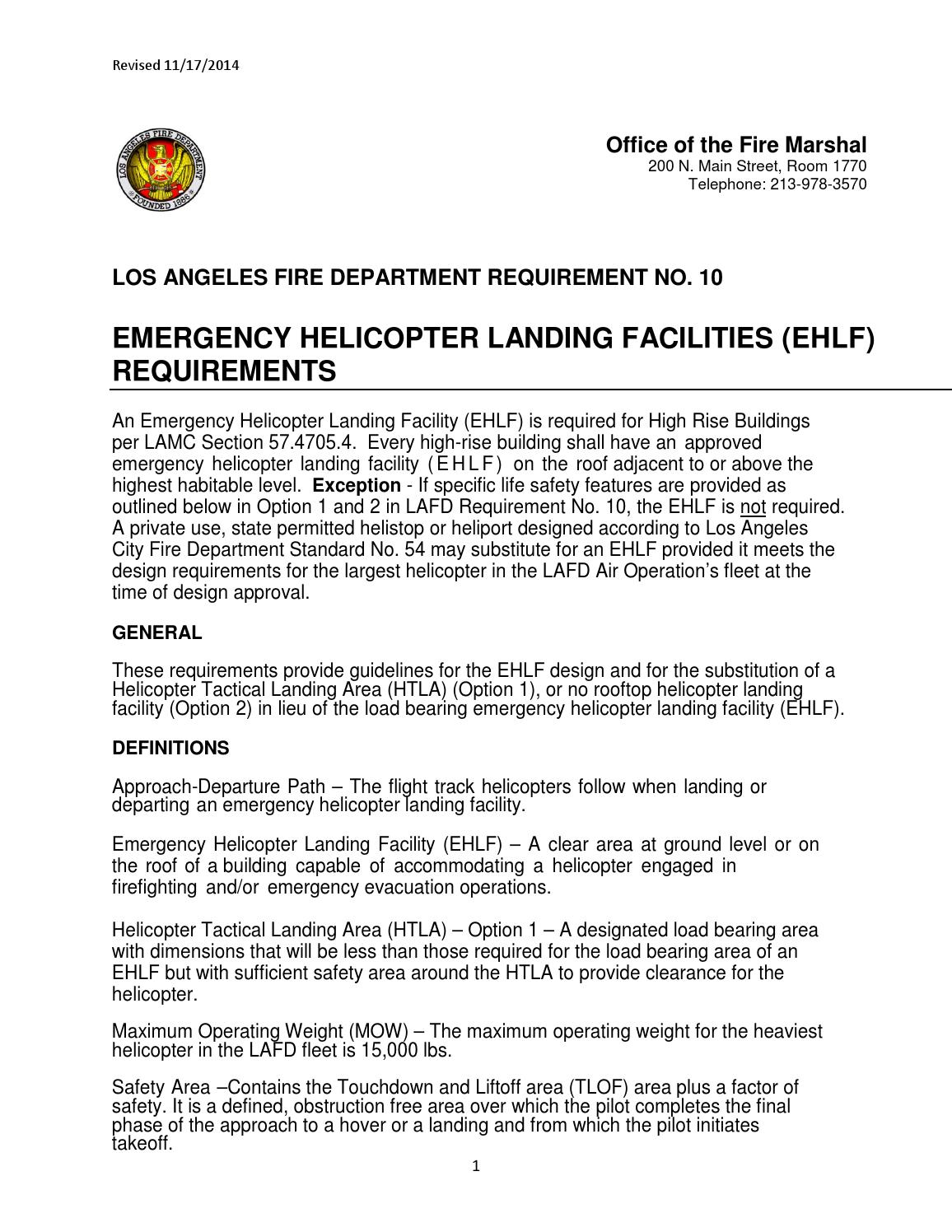 Emergency Helicopter Landing Facilities (EHLF) Requirements by Los