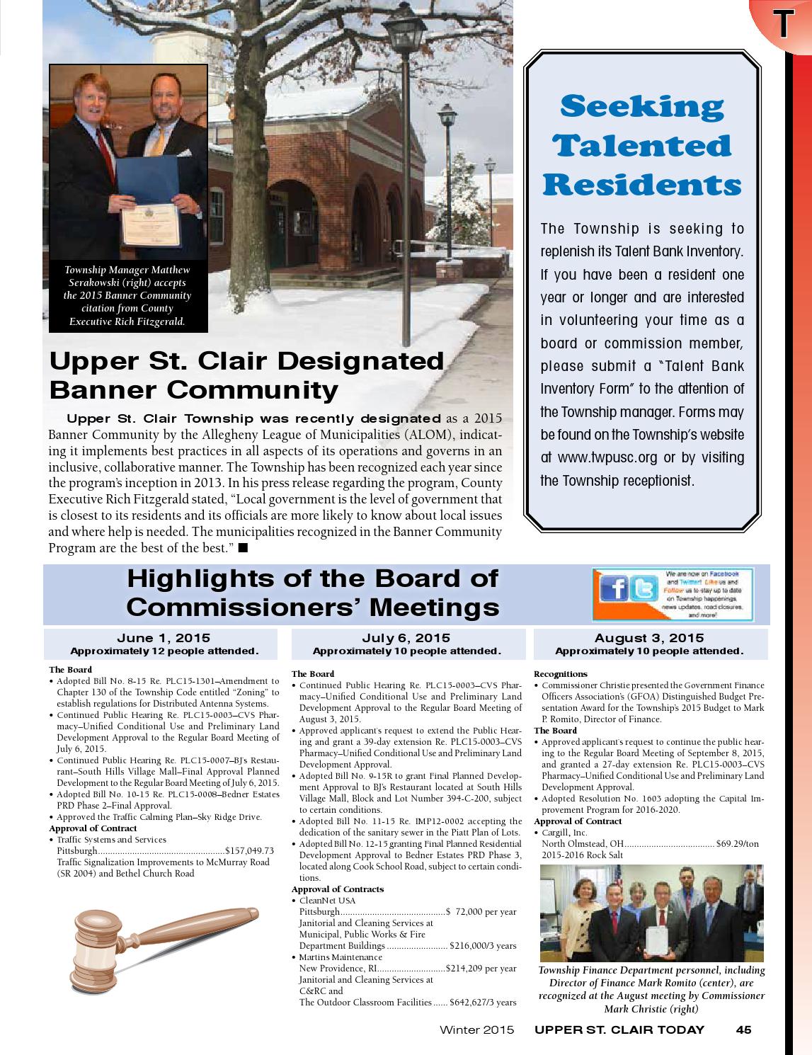 WINTER 2015 UPPER ST. CLAIR TODAY by UPPER ST. CLAIR TODAY Magazine Issuu