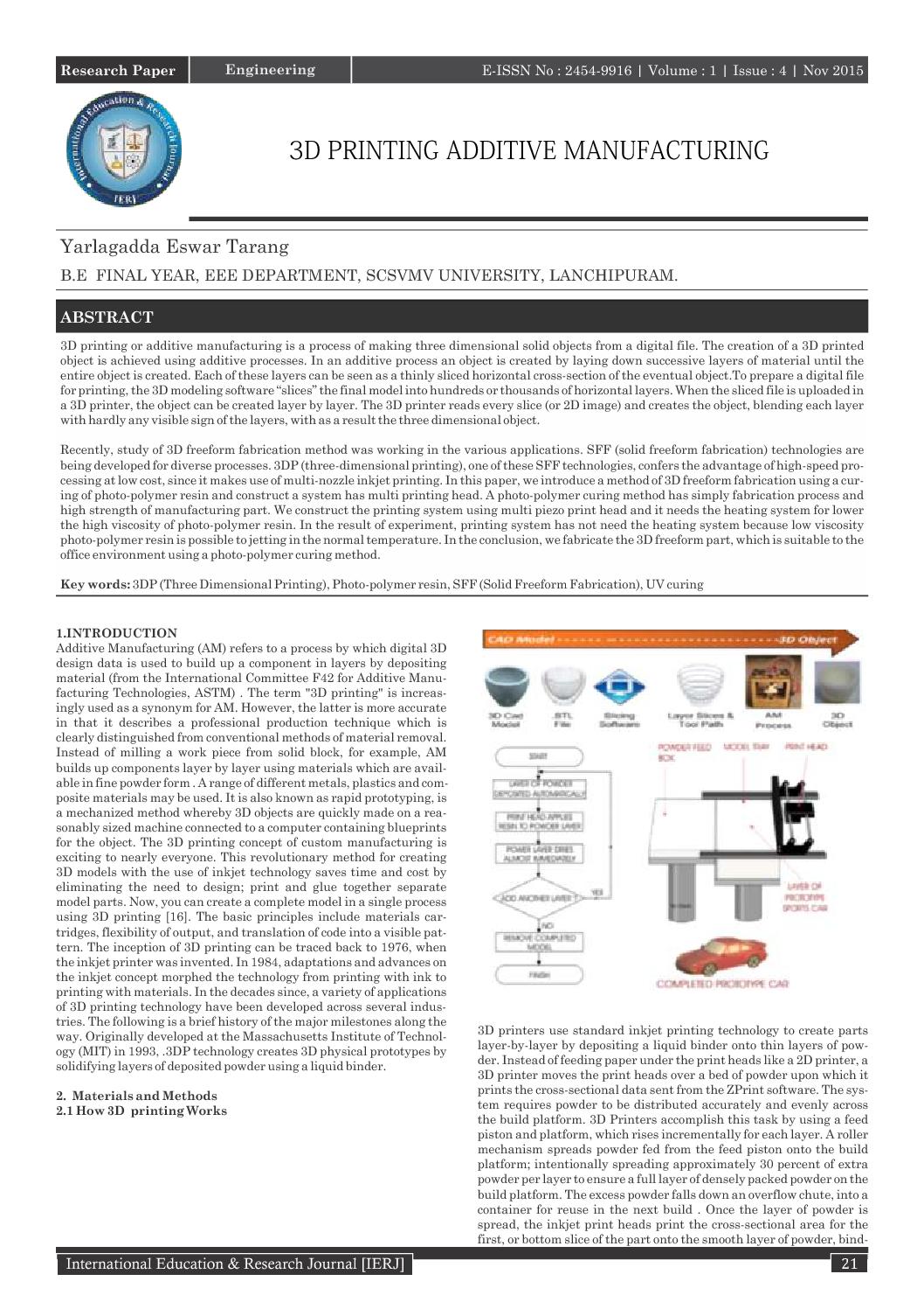 3D PRINTING ADDITIVE MANUFACTURING by International Education and