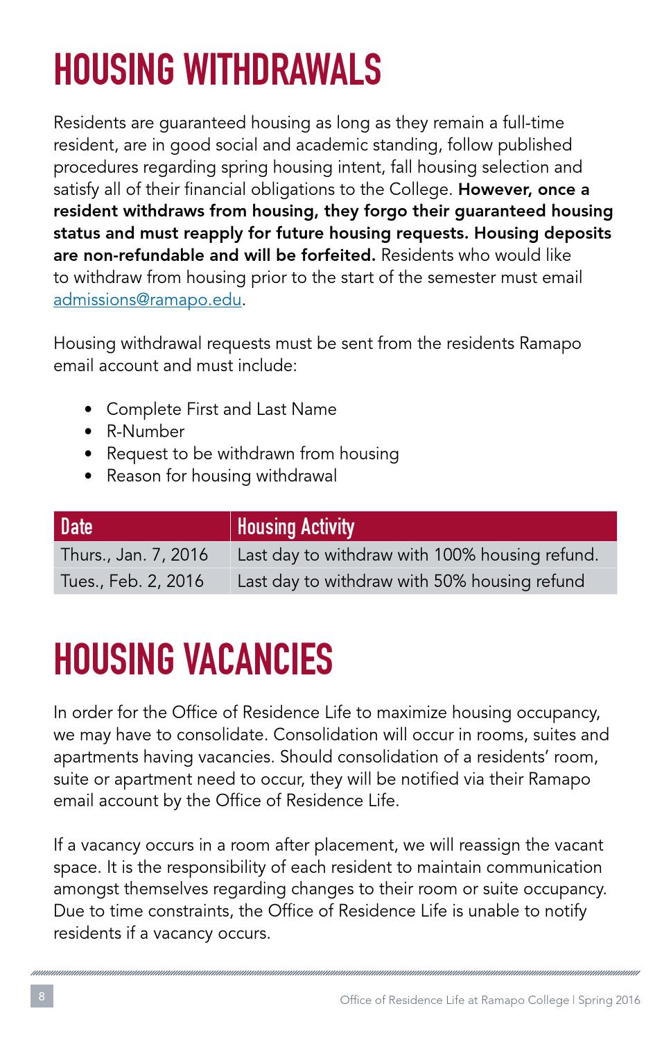 Ramao College Spring 2016 New Student Housing Guide by Ramapo College