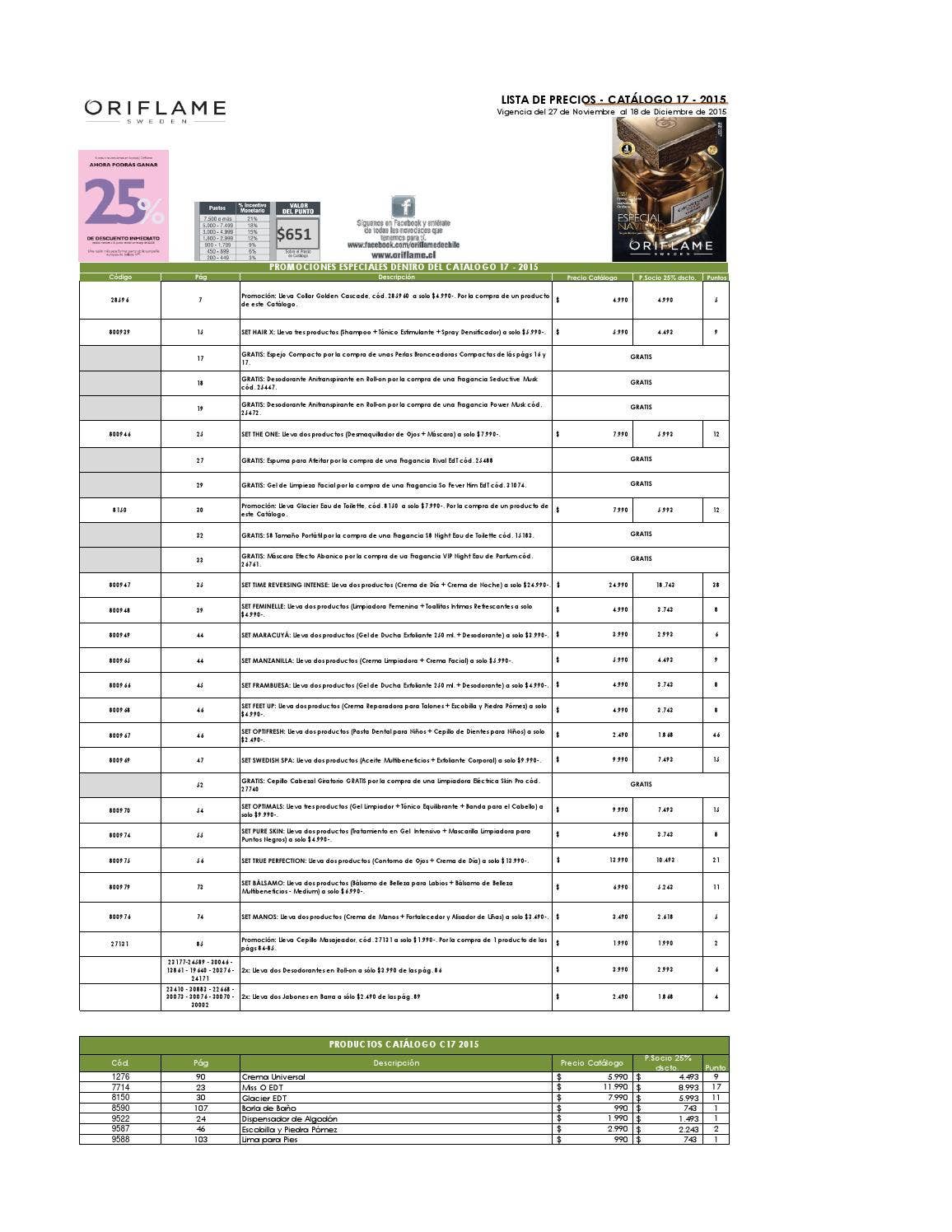 Listaprecios c17 cl by Oriflame Latinoamérica Issuu