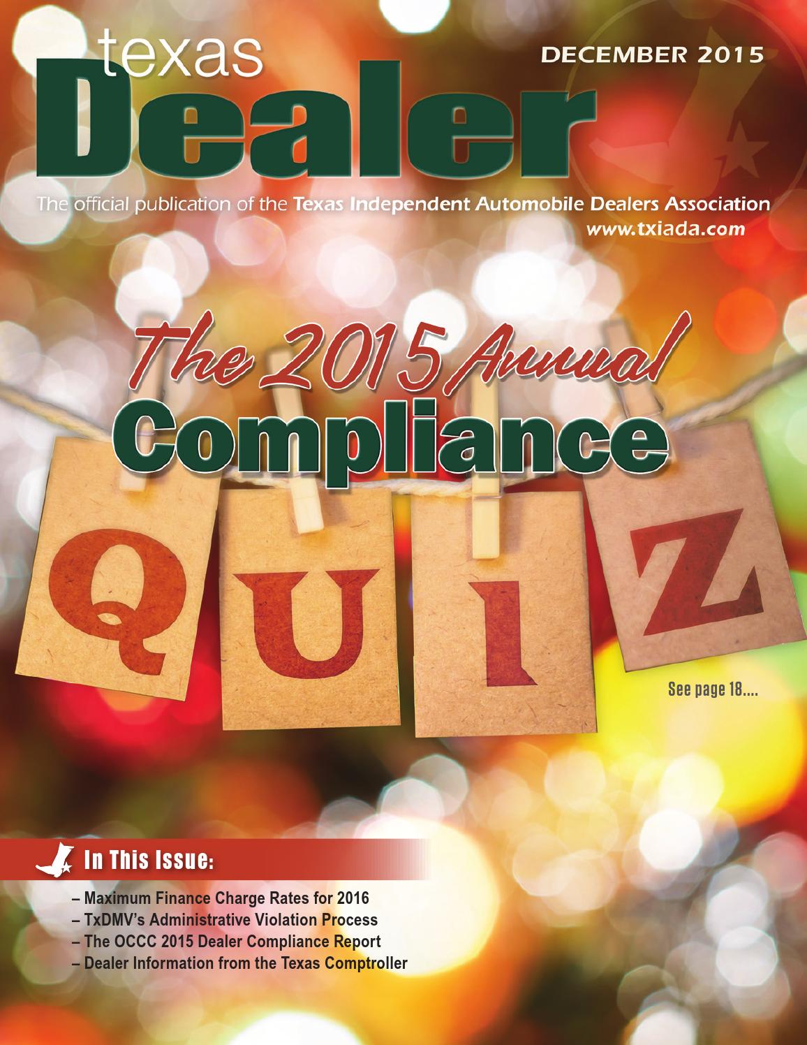 Texas Dealer, December 2015 by Texas Independent Auto Dealers