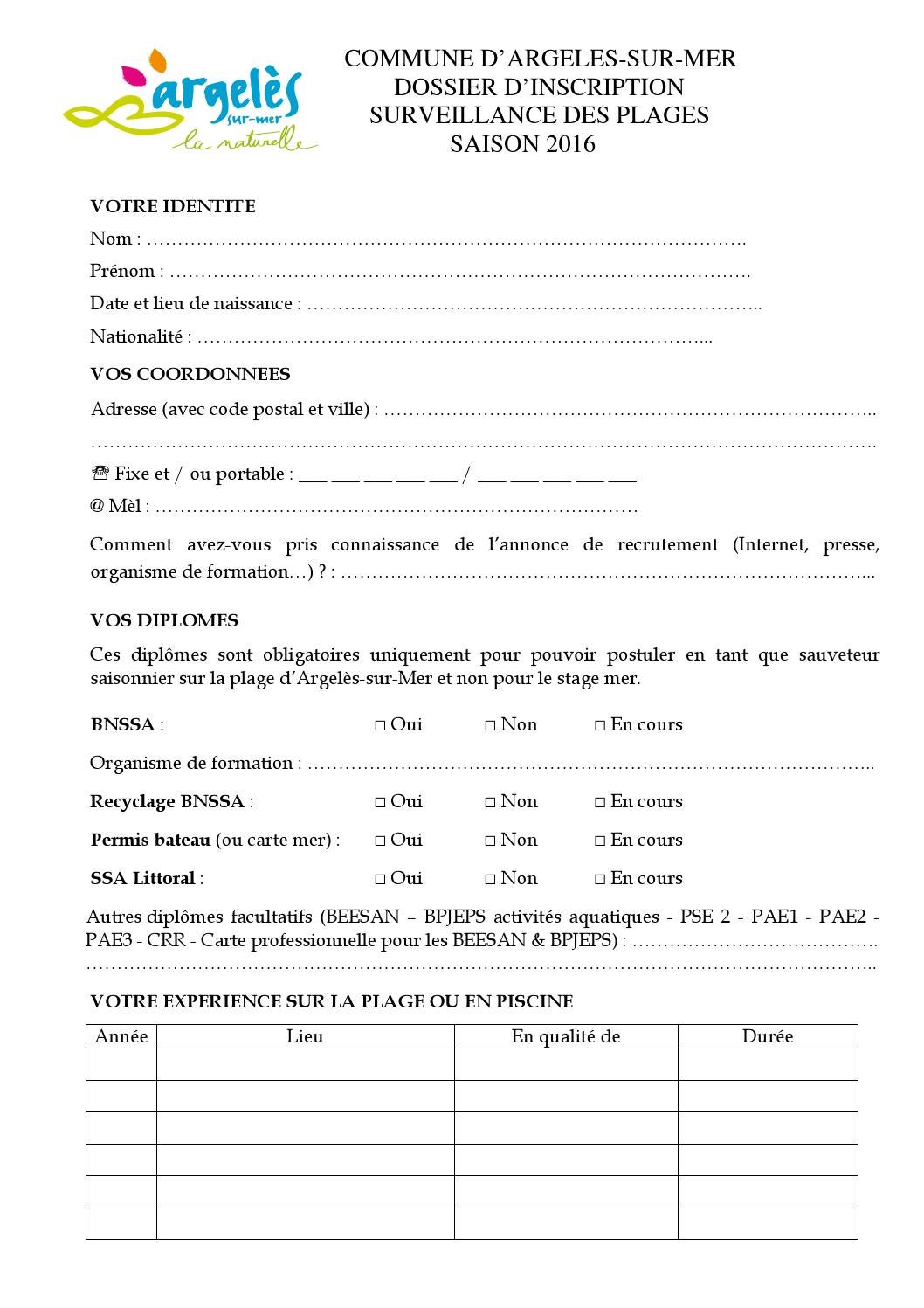 Fiche Inscription Stage Mer By Argeles Sur Mer Issuu