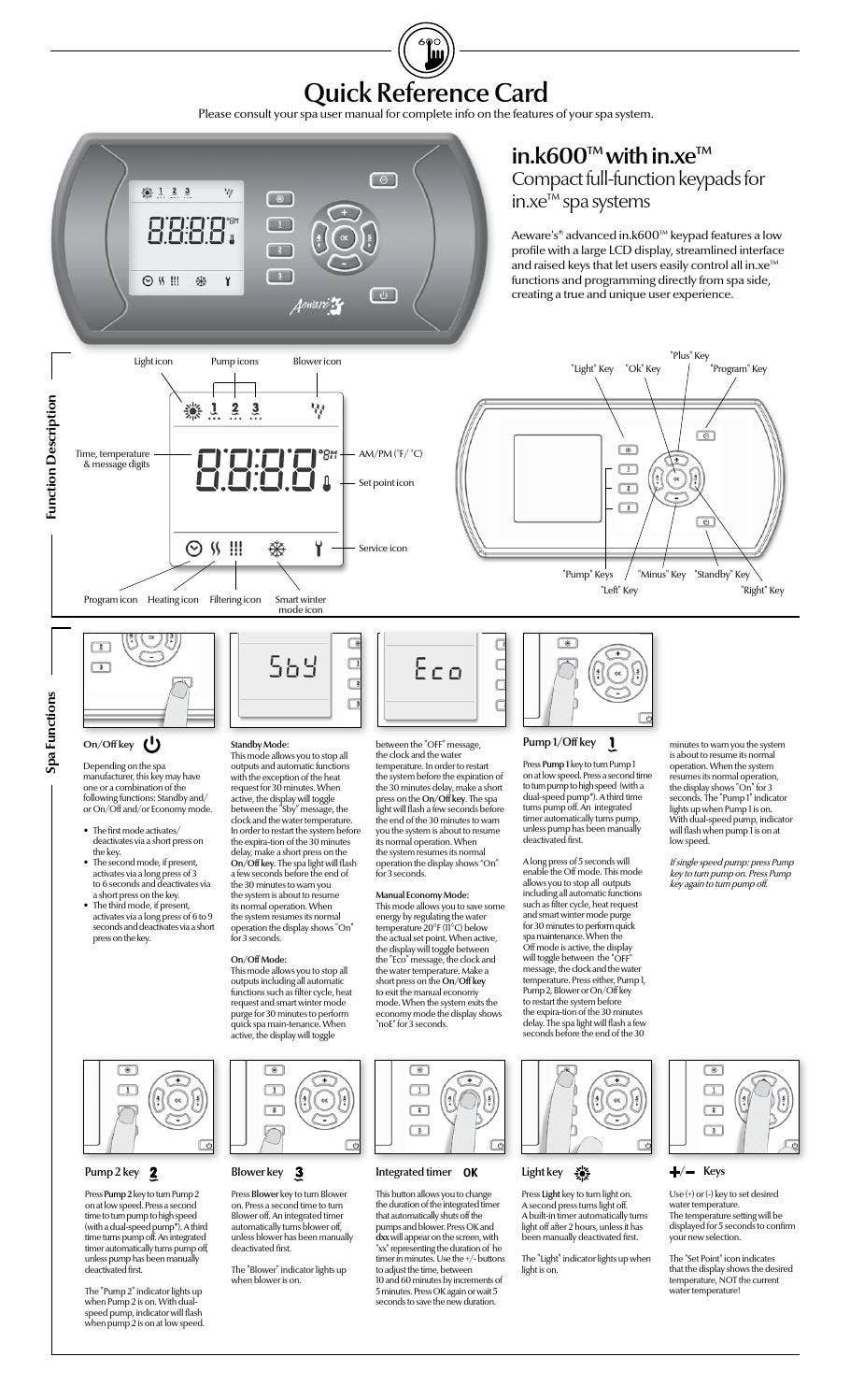in.k600 streamlined interfaces keypad quick reference card for in