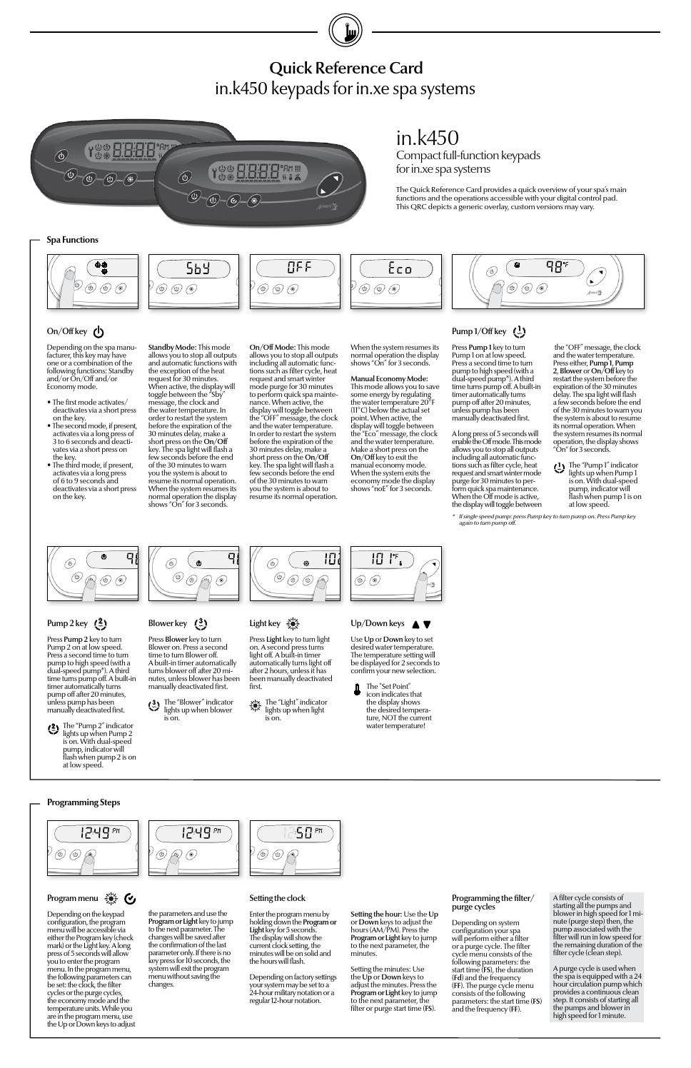 in.k450 keypad quick reference card for in.xe by Gecko Marketing