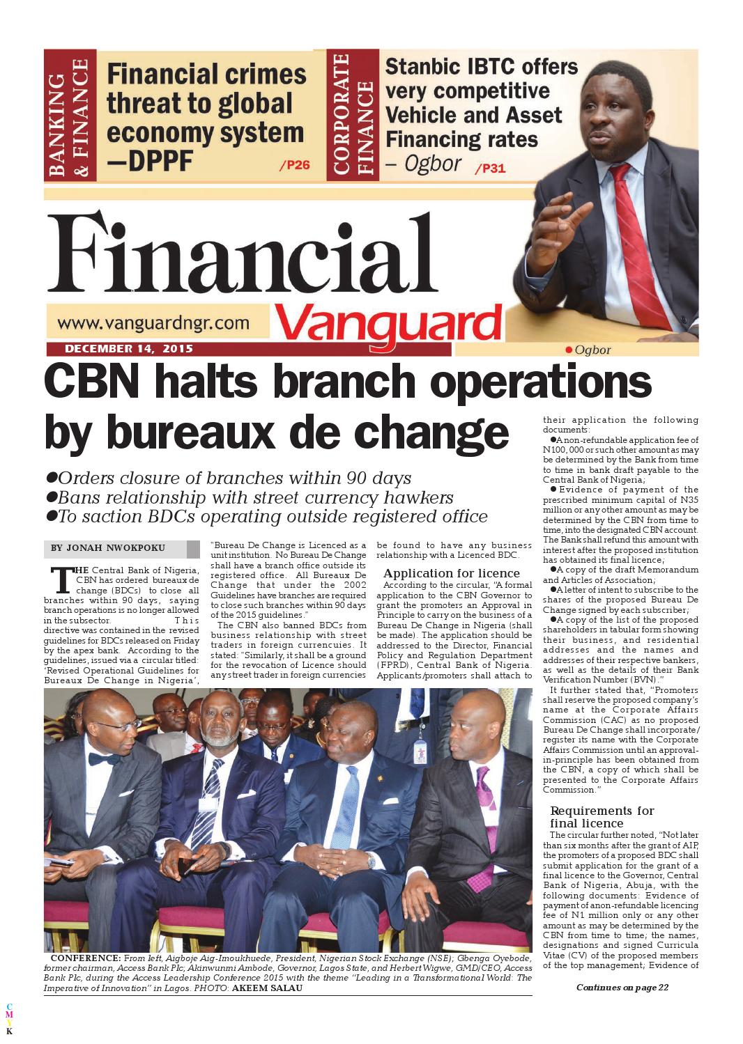 CBN halts branch operations by bureaux de change by Vanguard Media