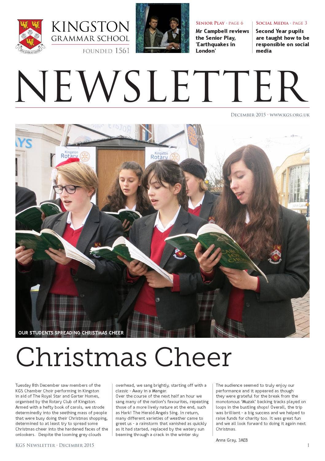 KGS Newsletter December 2015 by Kingston Grammar School - Issuu