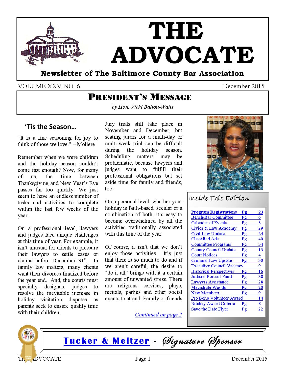 Advocate December 2015 by Baltimore County Bar Association Issuu