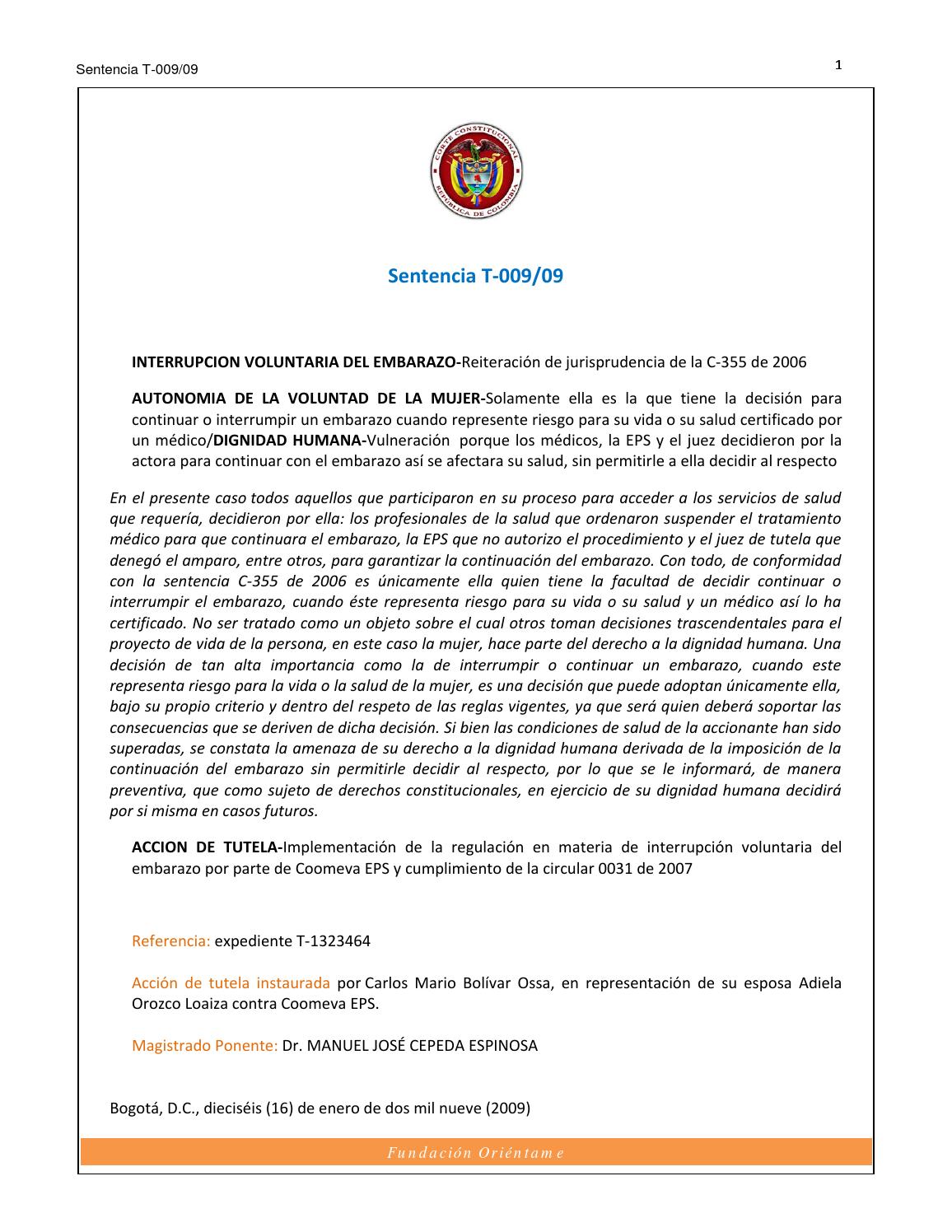 Sentencia t 009 09 by Brújula Comunicaciones - Issuu