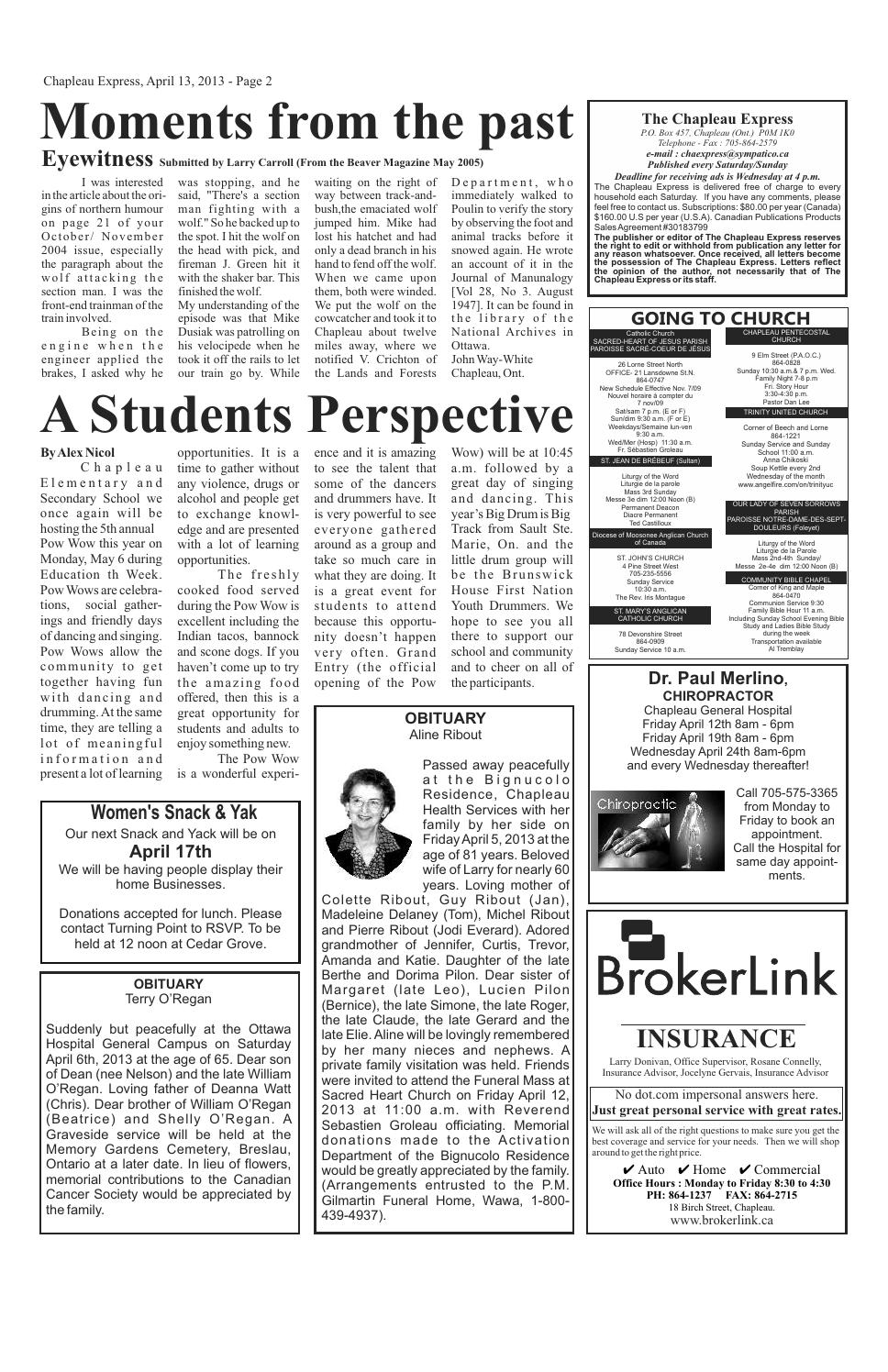 04132013 April 13 2013 by The Chapleau Express Issuu