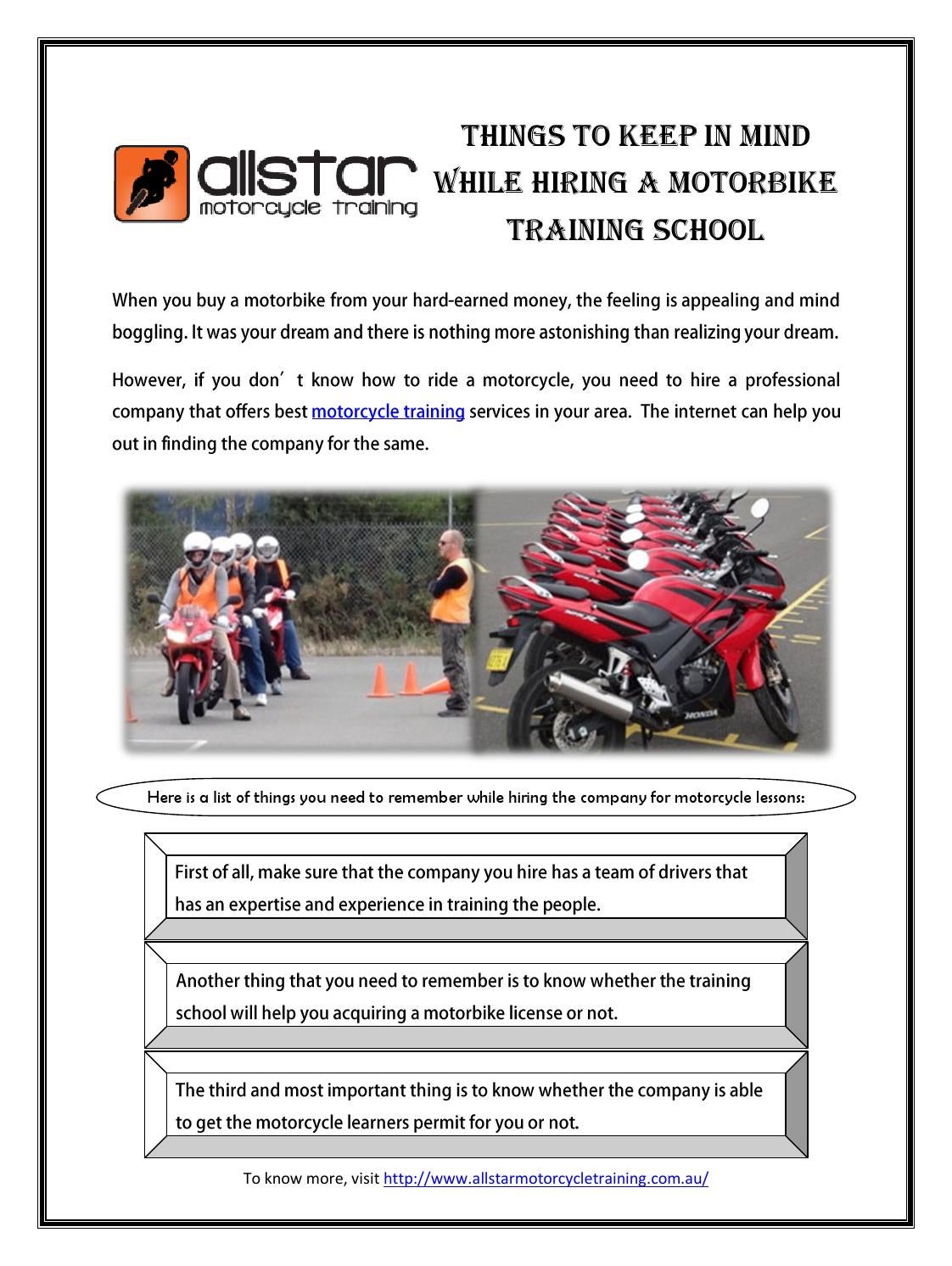 Things to keep in mind while hiring a motorbike training school by