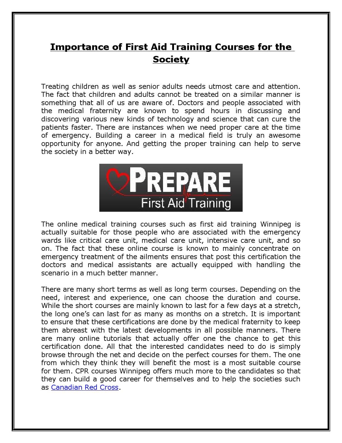 Importance of first aid training courses for the society by Prepare