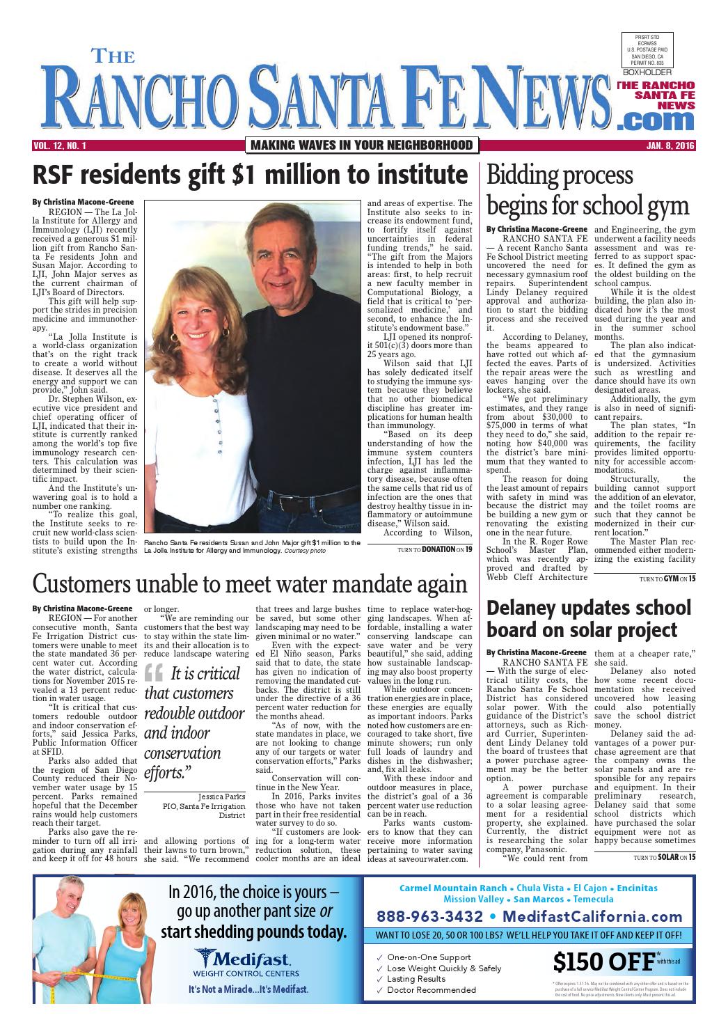 Rancho santa fe news, january 8, 2016 by Coast News Group Issuu