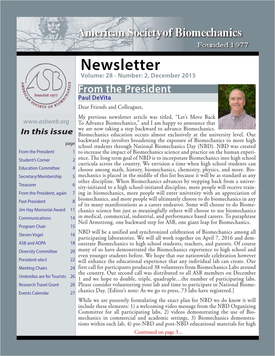 American Society of Biomechanics Newsletter by ASB web - Issuu