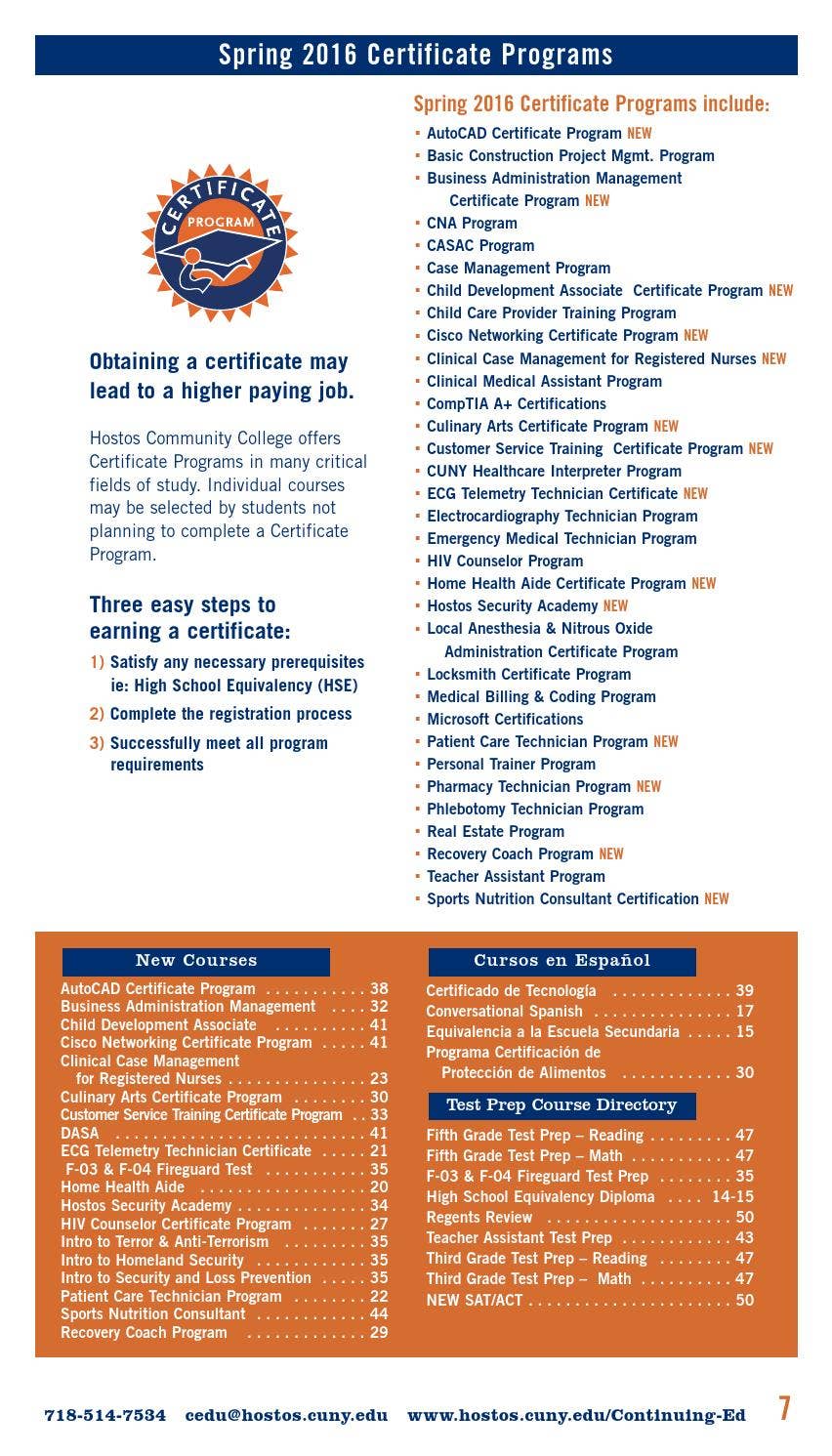 Spring 2016 Continuing Education Catalog by Hostos Community College