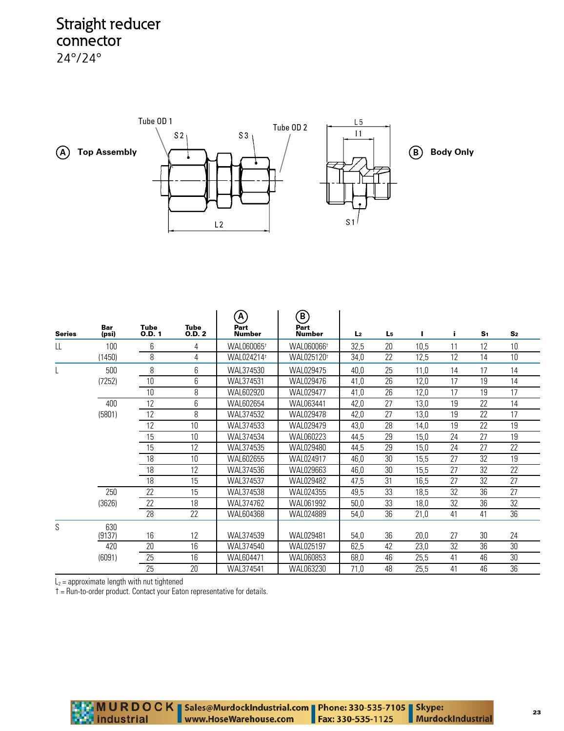 Eaton aeroquip walterscheid metric tube fittings walpro walring