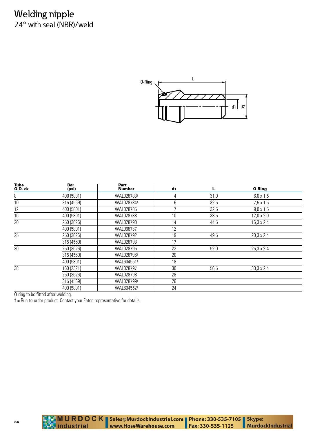 Eaton aeroquip walterscheid metric tube fittings walpro walring