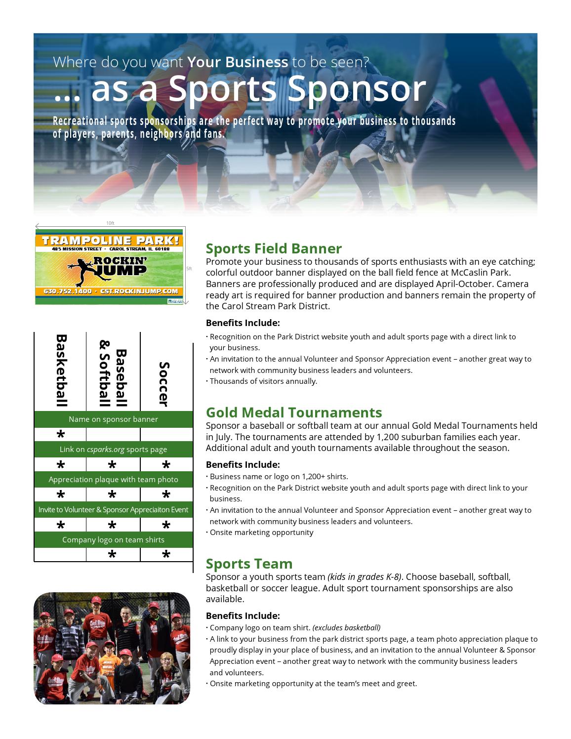 sponsorship kit carol stream park district by carol stream park