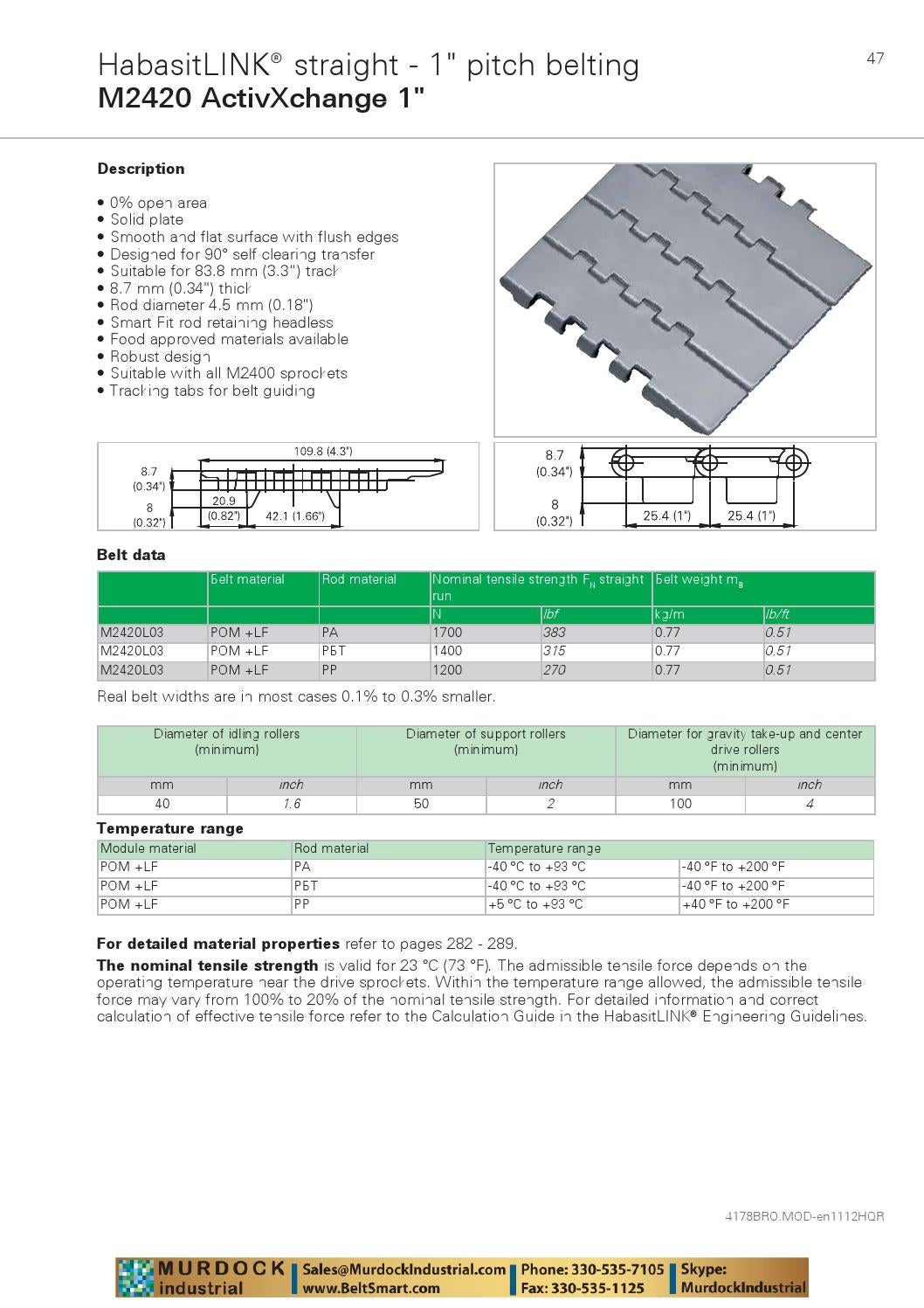 Habasit plastic modular belt product guide catalog habasitlink and