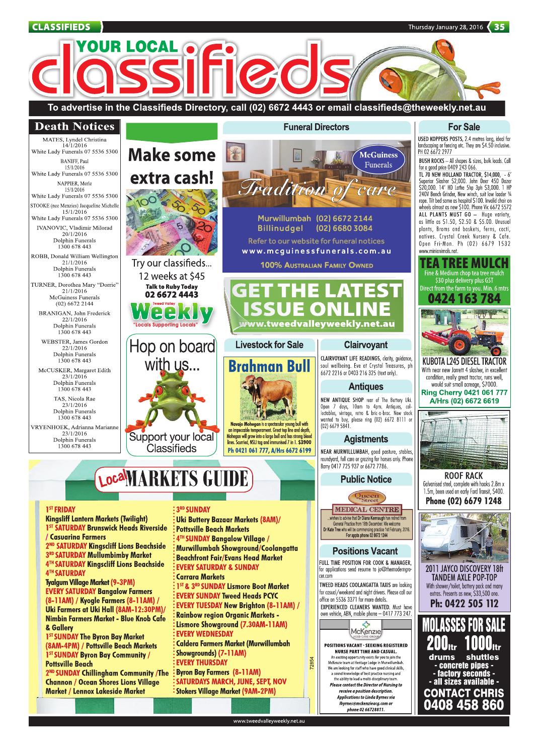 Weekly Classifieds 28 Jan 2016 by Tweed Valley Weekly Issuu