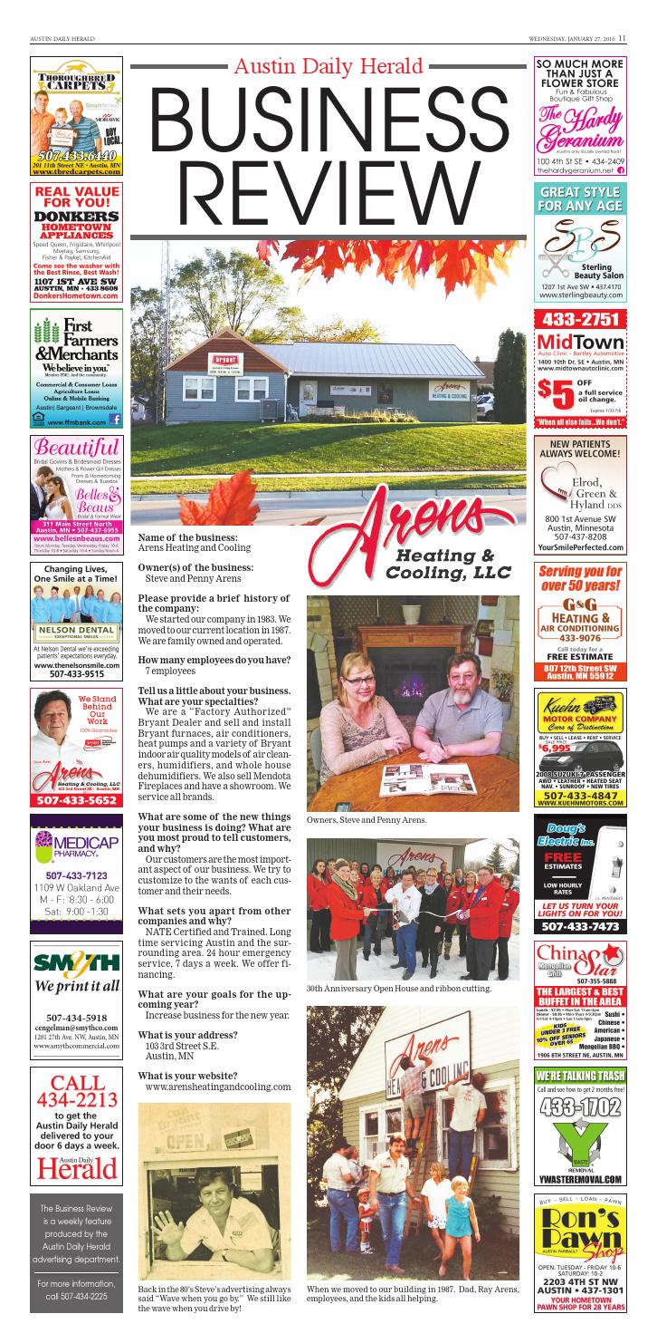 Business Review Arens Heating and Cooling by Austin Daily Herald Issuu