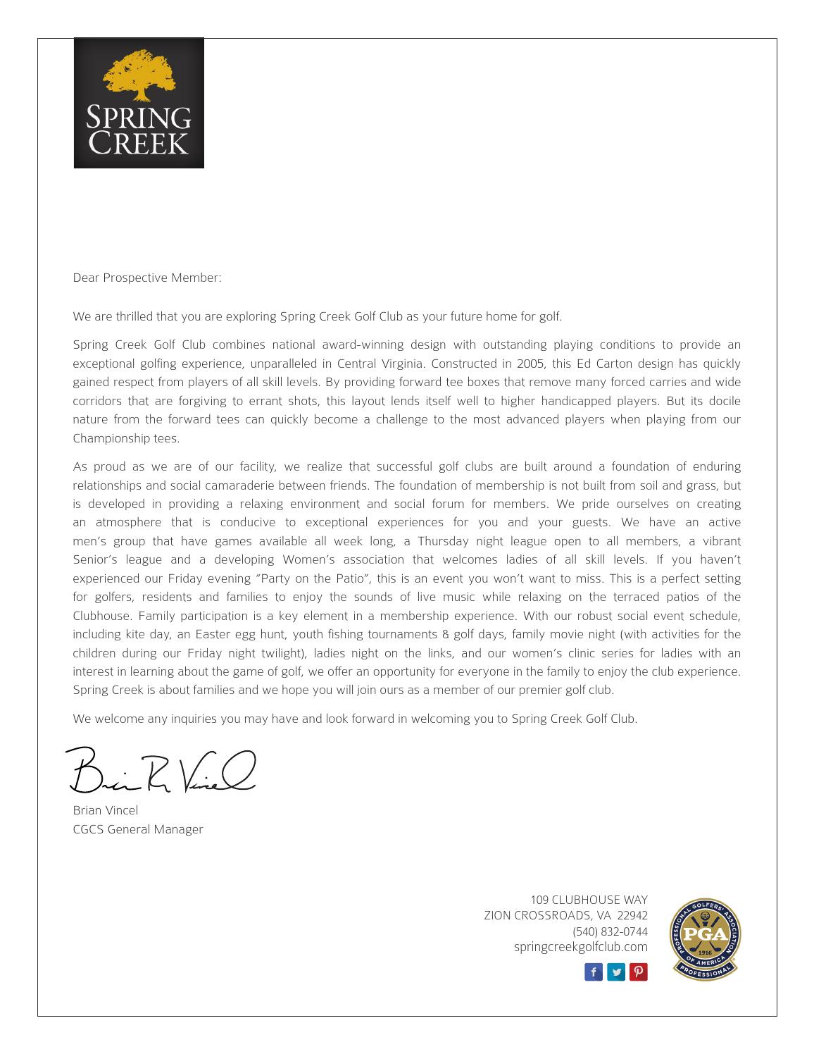 Spring Creek Golf Club 2016 Golf Membership Information Packet by