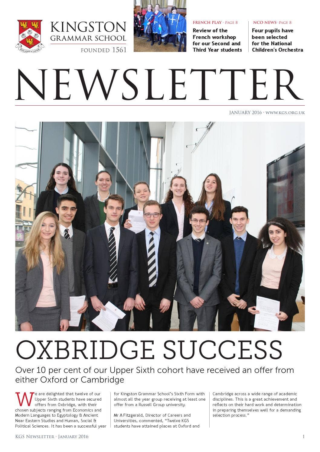 KGS Newsletter January 2016 by Kingston Grammar School - Issuu